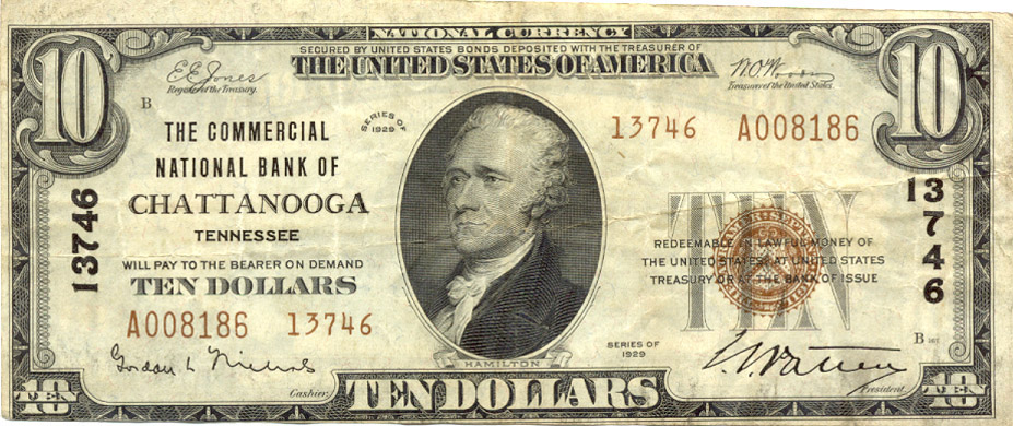 $10 Commercial NB Chattanooga Ch13746 1929 T-2